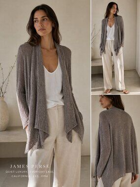 James Perse Open Front Loose Knit Cardigan – Size 2 (Cotton Linen Blend) Medium